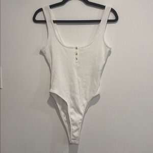 Zara white bodysuit ribbed, scoop neck, button-front, high-cut leg